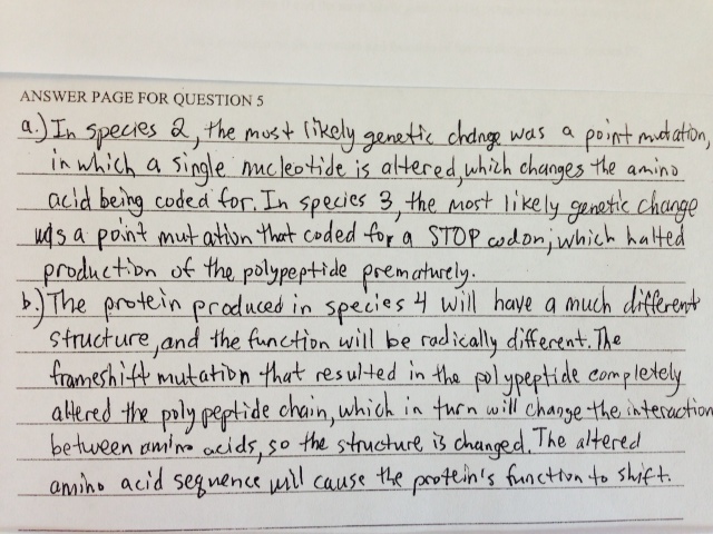 Ap biology test essay question answers